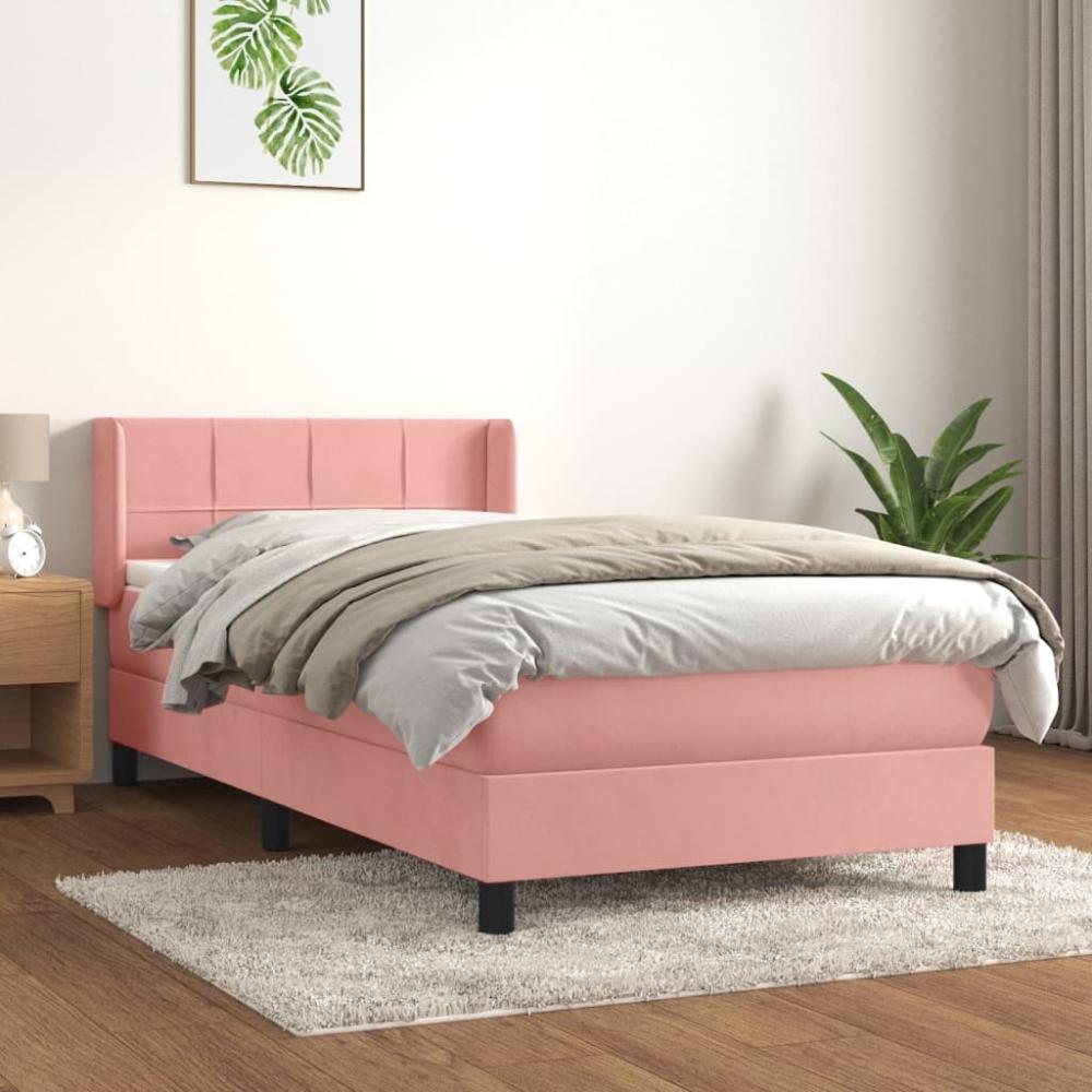 vidaXL Boxspringbett mit Matratze Rosa 90x200 cm Samt, Härtegrad: H2 [3130942] Bild 1