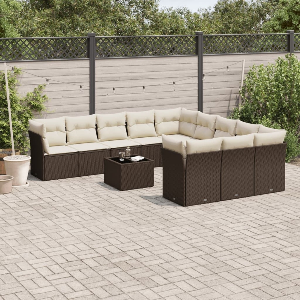 vidaXL 12-tlg. Garten-Sofagarnitur mit Kissen Braun Poly Rattan 3218423 Bild 1