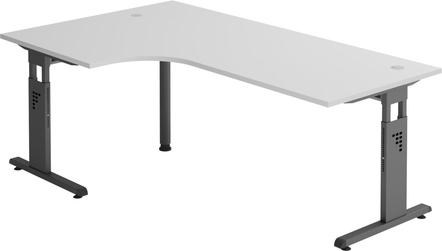 bümö® Eckschreibtisch O-Serie höhenverstellbar, Tischplatte 200 x 120 cm in grau, Gestell in graphit Bild 1