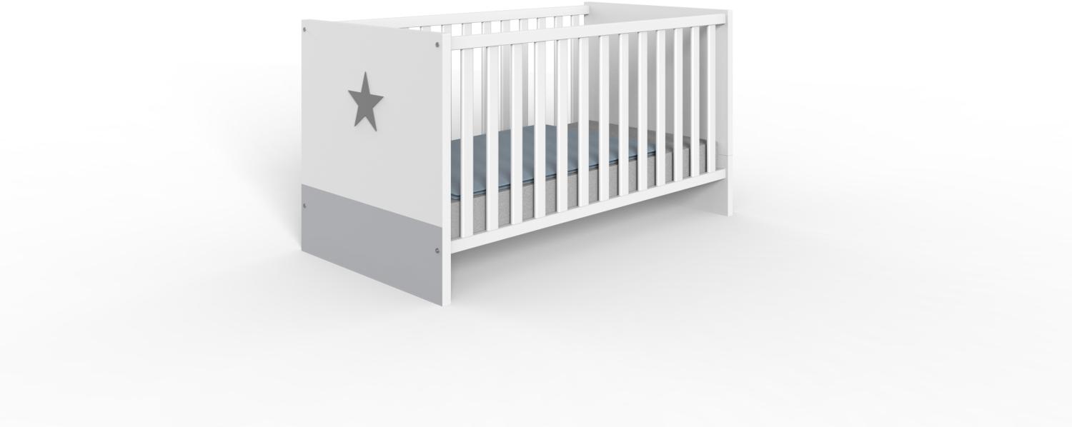 Babybett >ROCKY< (BxHxT: 76x83x146 cm) in WEISS + LIGHT GREY - 76x83x146 (BxHxT) Bild 1