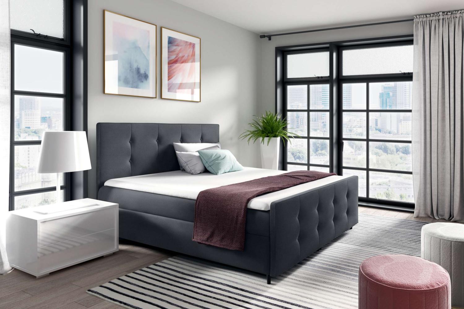 99rooms Primo Boxspringbett 120x200 cm Velours Jasmine Dunkelgrau Bild 1
