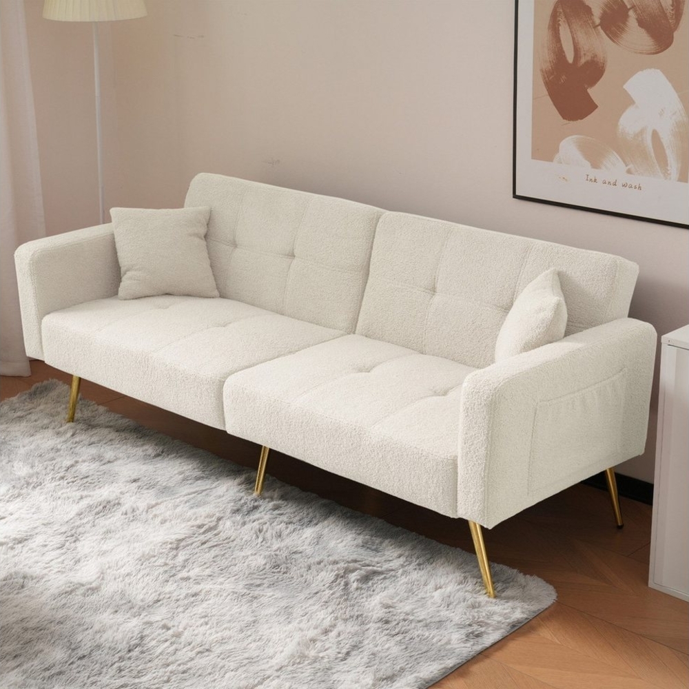 HAUSS SPOLE Schlafsofa mit Bettfunktion, verstellbarem Winkel, Kissen, goldenen Beinen Weiß, Bettsofa,Klappsofa,Gästebett, verstellbarem Winkel Bild 1