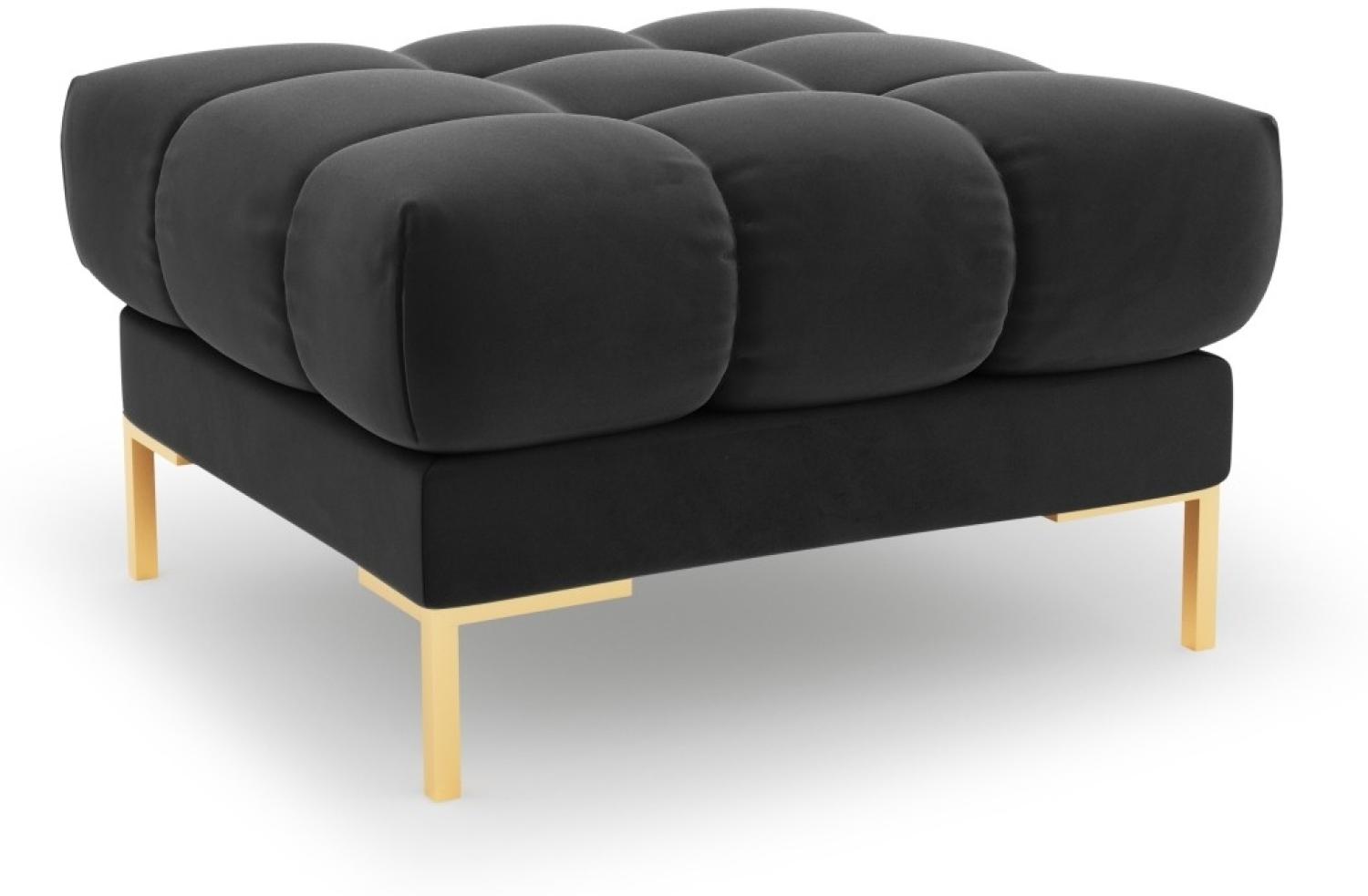 Micadoni Samtstoff Pouf Hocker Mamaia | Bezug Dark Grey | Beinfarbe Gold Metal Bild 1