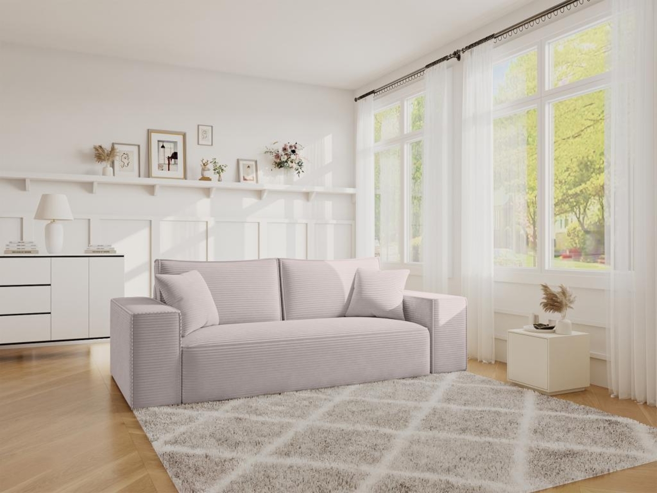 Vente-unique - Schlafsofa mit Matratze 3-Sitzer - Liegefläche 140 cm - Matratze 22 cm - Cord - Beige - AMELIA II Bild 1