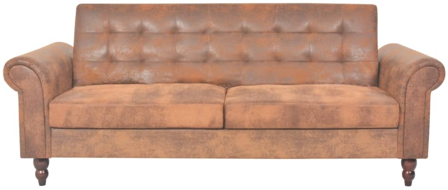 vidaXL 2-Sitzer Schlafsofa mit Armlehnen Künstliches Wildleder Braun 245584 Bild 1