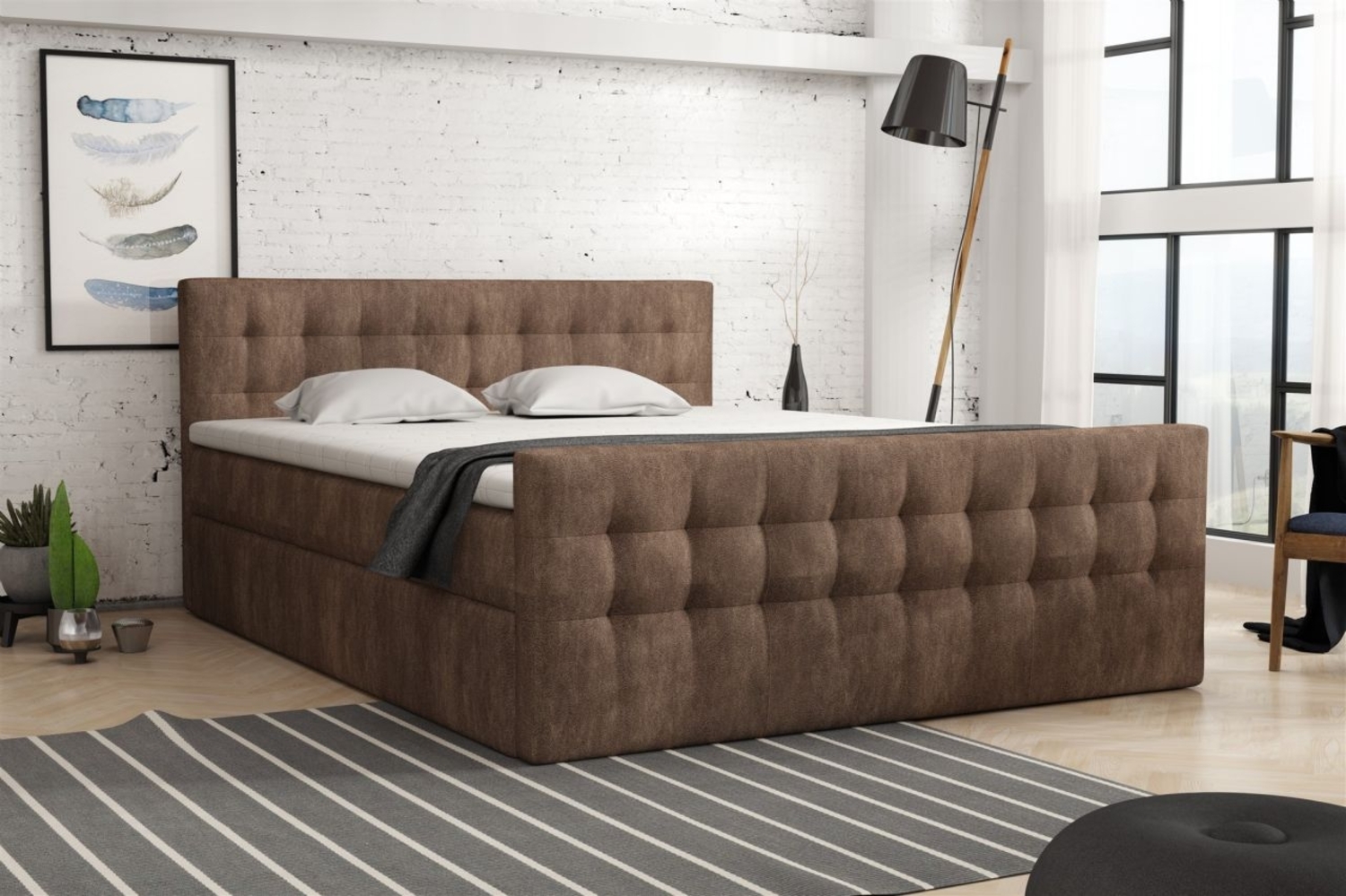 Boxspringbett Schlafzimmerbett ANKER Deluxe 140x200cm in Stoff Preston Braun Bild 1