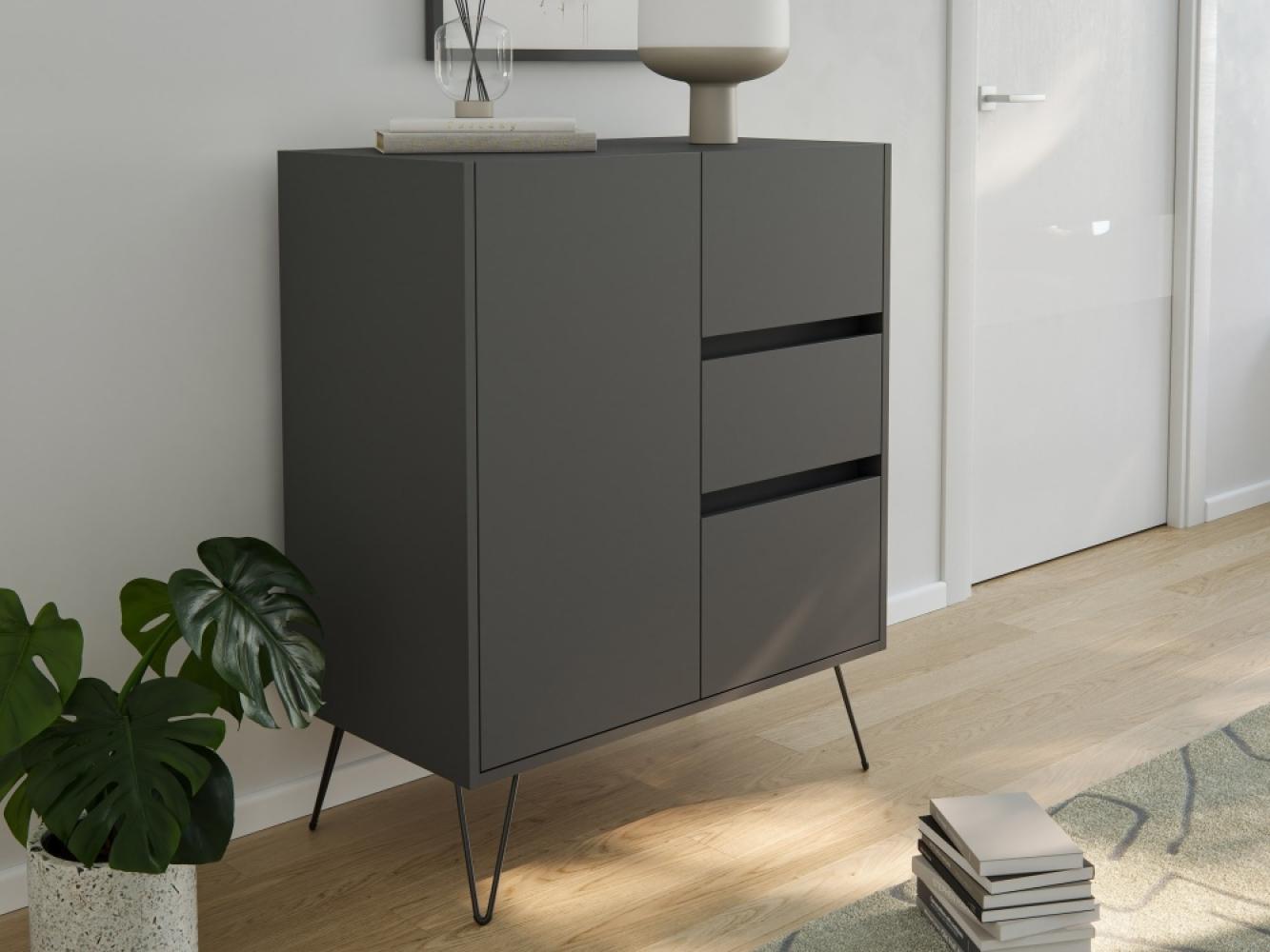 Design Sideboard Kommode Rauk 80cm 3 Greifraum SoftClose 1 Tür Grafit : Grafit Bild 1