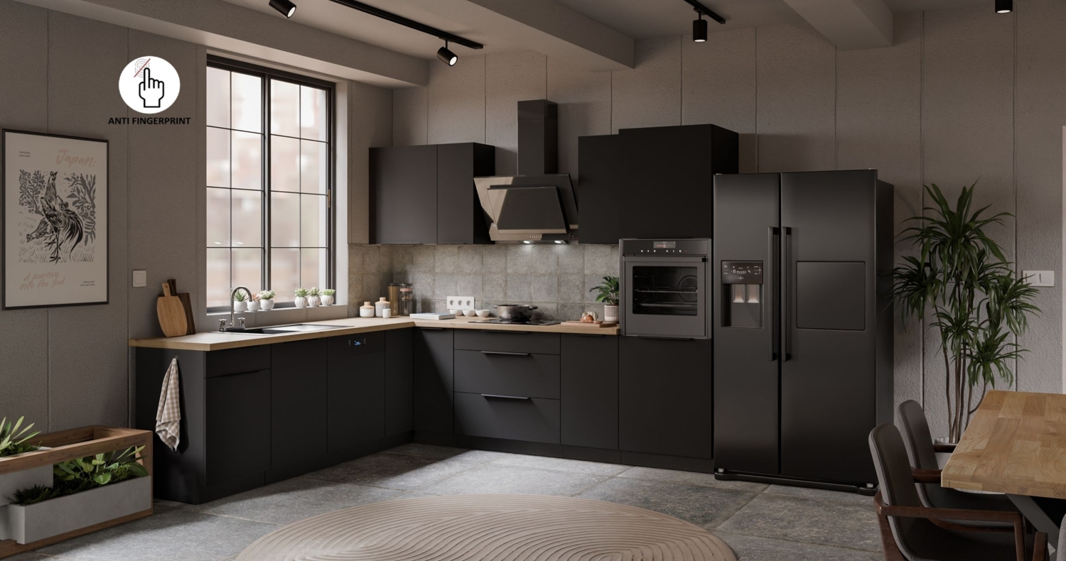 Winkelküche ARIA K-BL ECKE 2 - 250 x 270 cm Anti Fingerprint Küchenzeile Küchenblock Singleküche Einbauküche Küche Eckküche Bild 1