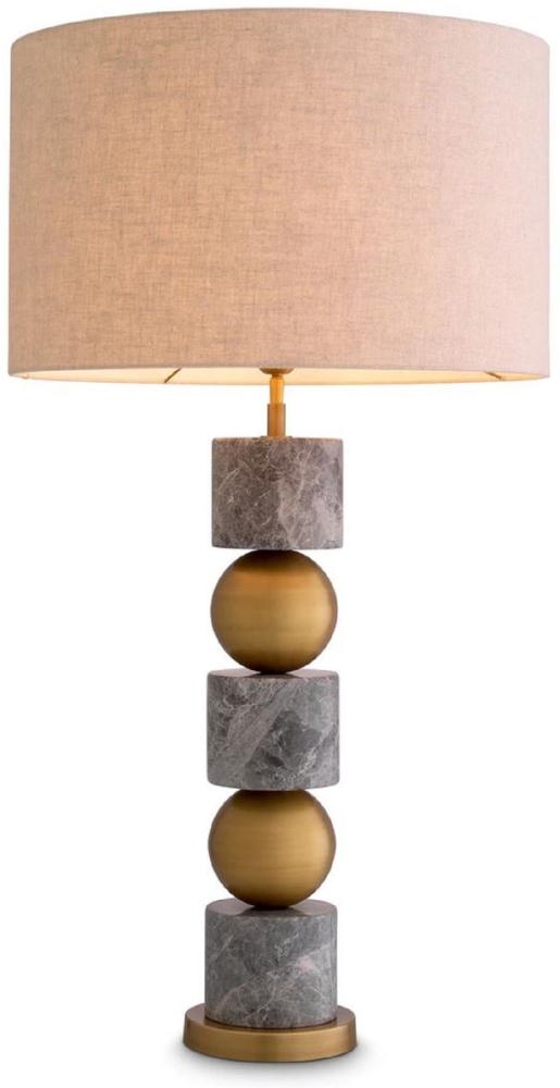 Casa Padrino Luxus Tischleuchte Antik Messing / Grau / Creme Ø 50 x H. 92,5 cm - Schreibtischleuchte mit rundem Lampenschirm - Luxus Tischleuchten - Luxus Schreibtischleuchten - Luxus Leuchten Bild 1