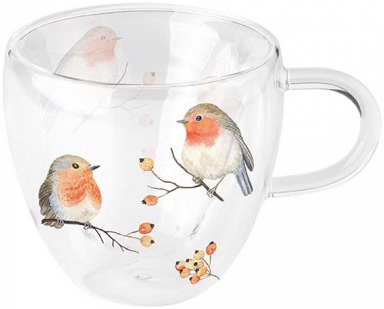 Annimuck Tasse Ambiente Robin Family Rotkehlchen Glas Tasse doppelwandig Teetasse Bild 1