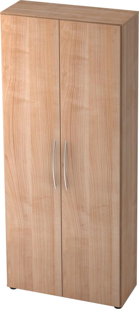 bümö Mehrzweckschrank 80cm breit, Aktenschrank o. Schuhschrank hoch, Schrank mit Regal, Küchenschrank in Nussbaum aus Holz, Vorratsschrank & Haushaltsschrank mit Metallgriffen, 4100-N-N Bild 1