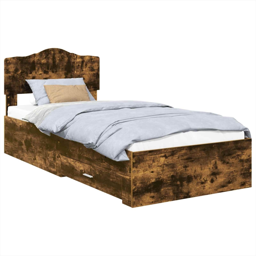 vidaXL Bettrahmen Geräucherte Eiche 75x190 cm Holzwerkstoff 3413260 Bild 1
