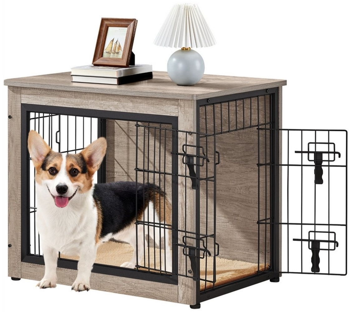 Yaheetech Tiertransportbox, Hundehütte Hundehaus für Zuhause, Hundekiste mit 2 Türen & Kissen Bild 1