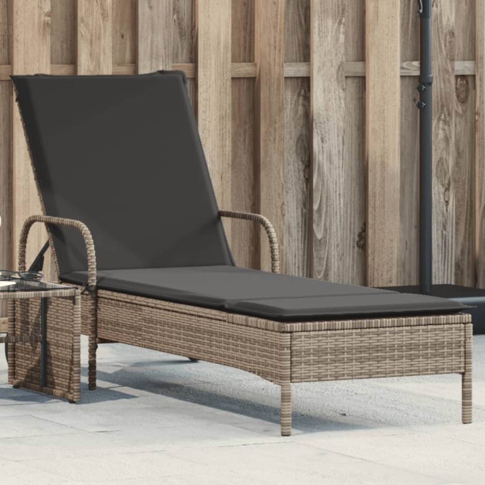 vidaXL Sonnenliege mit Rollen und Auflage Grau Poly Rattan 368310 Bild 1