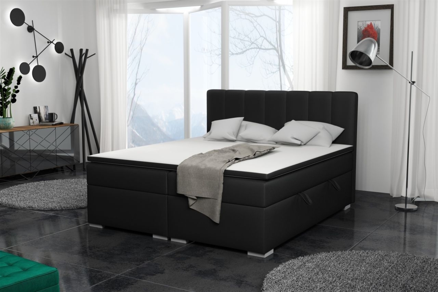 Boxspringbett Schlafzimmerbett LAURIN 160x200cm Kunstleder Soft Schwarz Bild 1