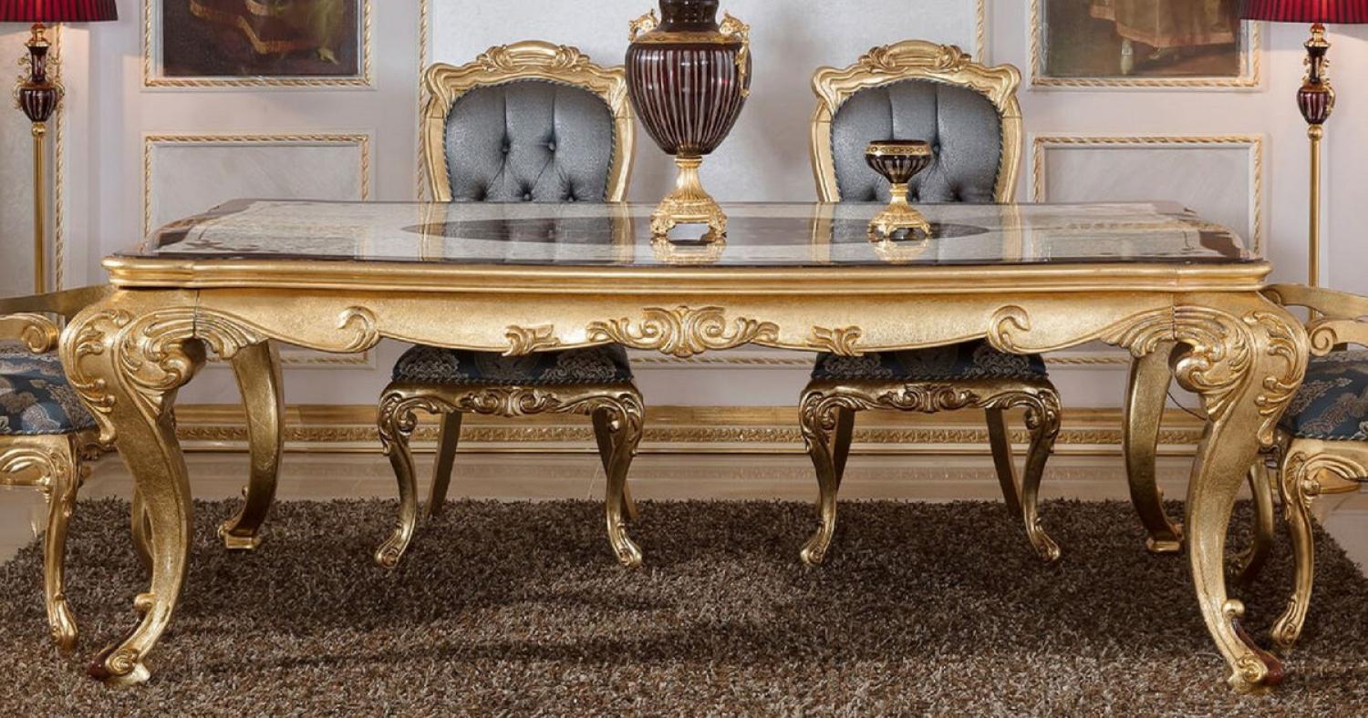 Casa Padrino Luxus Barock Esstisch Weiß / Braun / Gold - Prunkvoller Massivholz Esszimmertisch im Barockstil - Prunkvolle Barock Esszimmer Möbel Bild 1