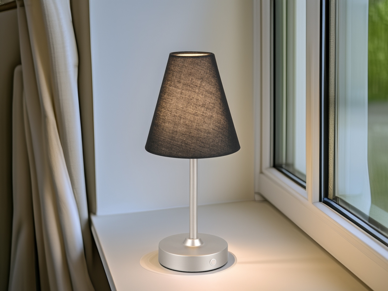 Kabellose Akku Tischleuchte dimmbar & USB aufladbar Silber Schwarz, Höhe 29cm Bild 1