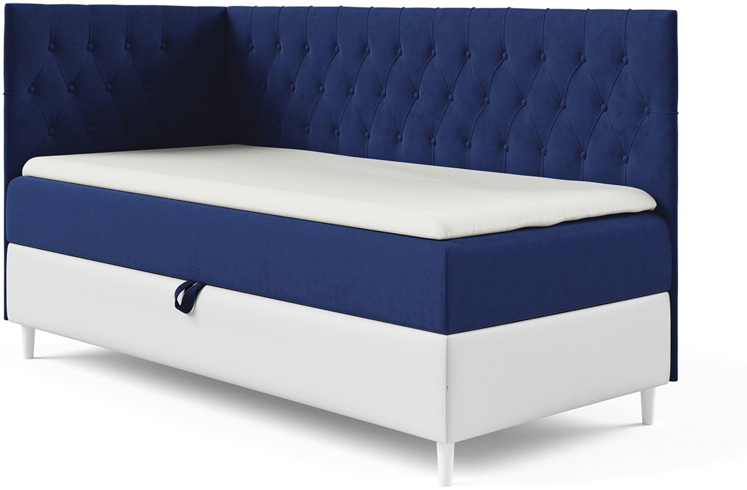 MEBLINI Kinderbett mit Bettkasten FILIPPO 3 80x200 Links – H3/Blau Samt Gepolstert Einzelbett mit Matratze - Polsterbett mit Stauraum - Bett mit Kopfteil – Stauraumbett Bild 1