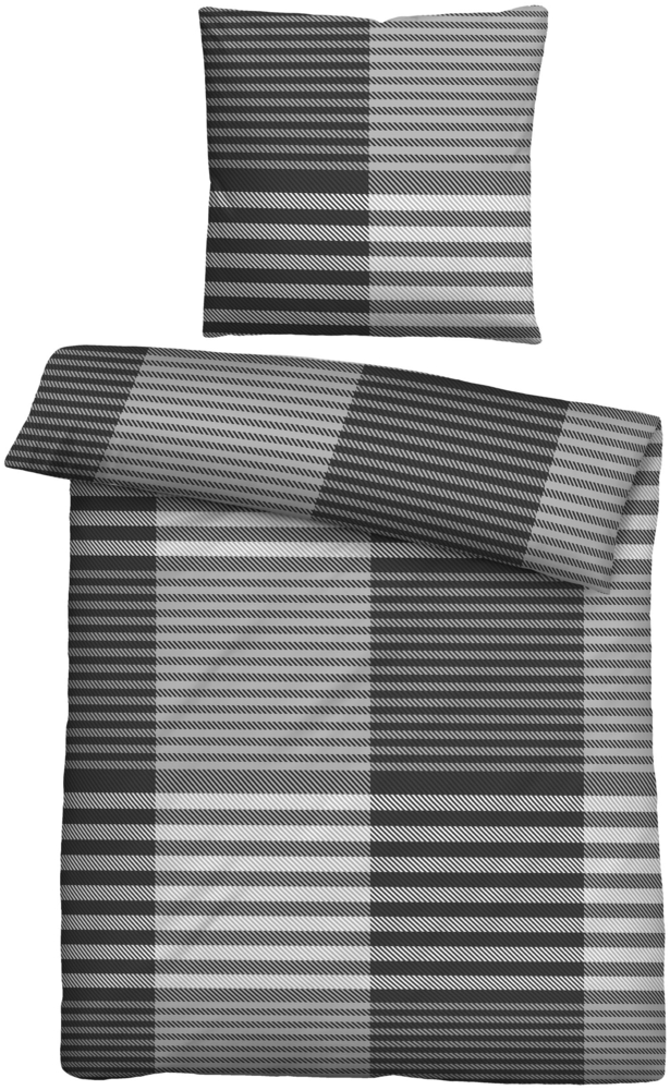 biberna Feinbiber Bettwäsche 0004106 KARO-STREIFEN, silber/grau, 1x 155x220 cm + 1x 80x80 cm Bild 1