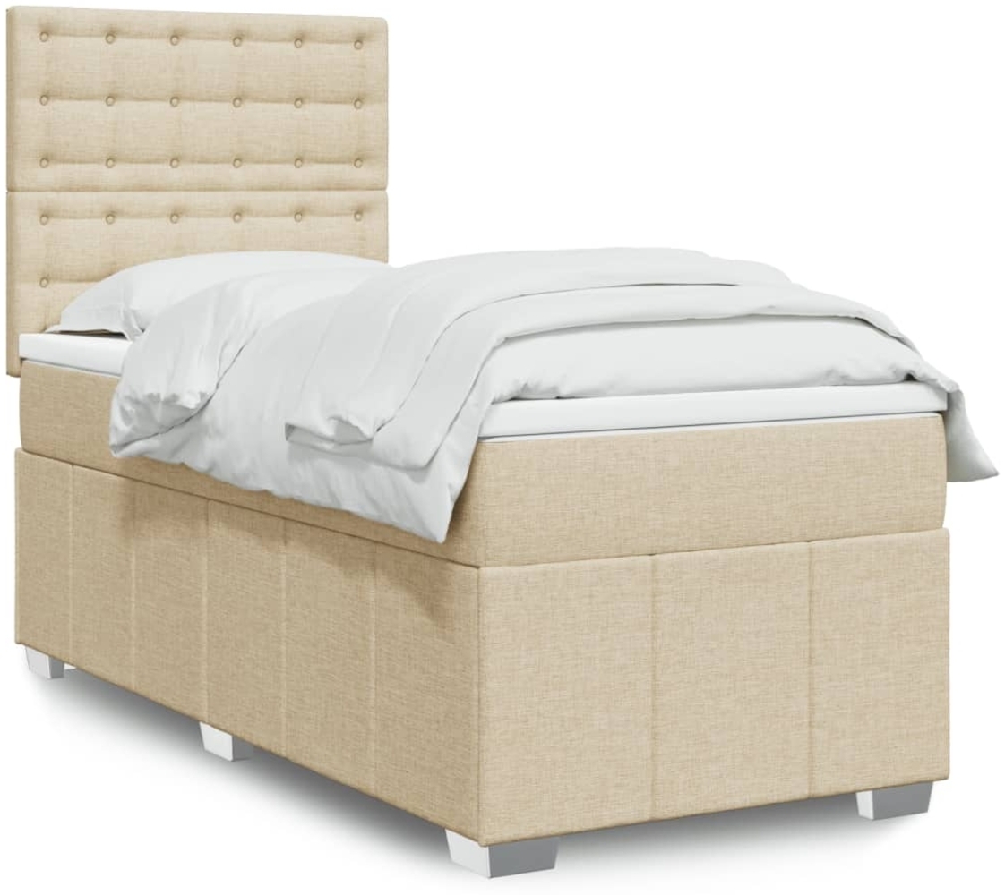 vidaXL Boxspringbett mit Matratze Creme 90x190 cm Stoff 3293842 Bild 1