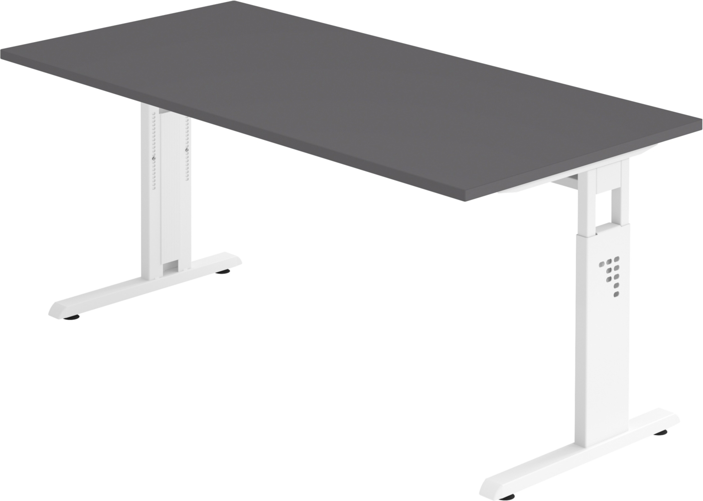 bümö höhenverstellbarer Schreibtisch O-Serie 160x80 cm in Graphit, Gestell in weiß - PC Tisch für's Büro manuell höhenverstellbar, Computertisch verstellbar, OS-16-G-W Bild 1