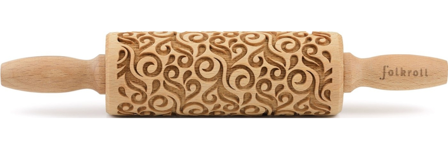 folkroll Teigroller 3D-Motiv-Teigrolle Massivholz, Floral Deko Bild 1