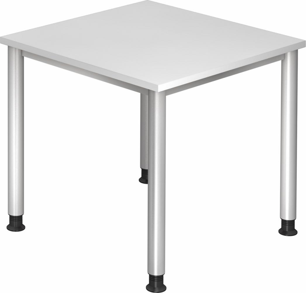 bümö höhenverstellbarer Schreibtisch H-Serie 80x80 cm in weiß, Gestell in Silber - PC Tisch klein für's Büro manuell höhenverstellbar, Computertisch verstellbar, HS-08-W Bild 1