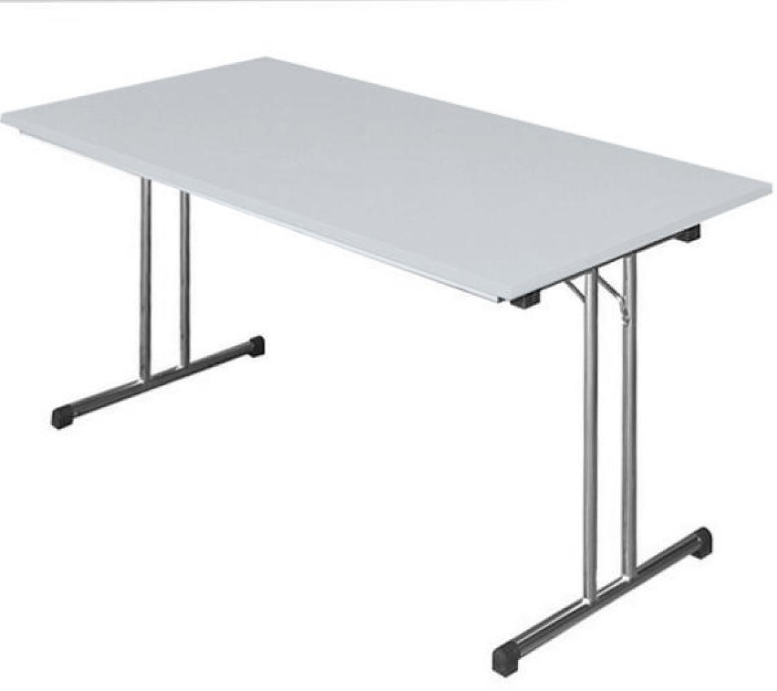 Klapptisch Schreibtisch, Gestell Chrom/ Platte Lichtgrau, 75 x 140 x 80 cm Bild 1