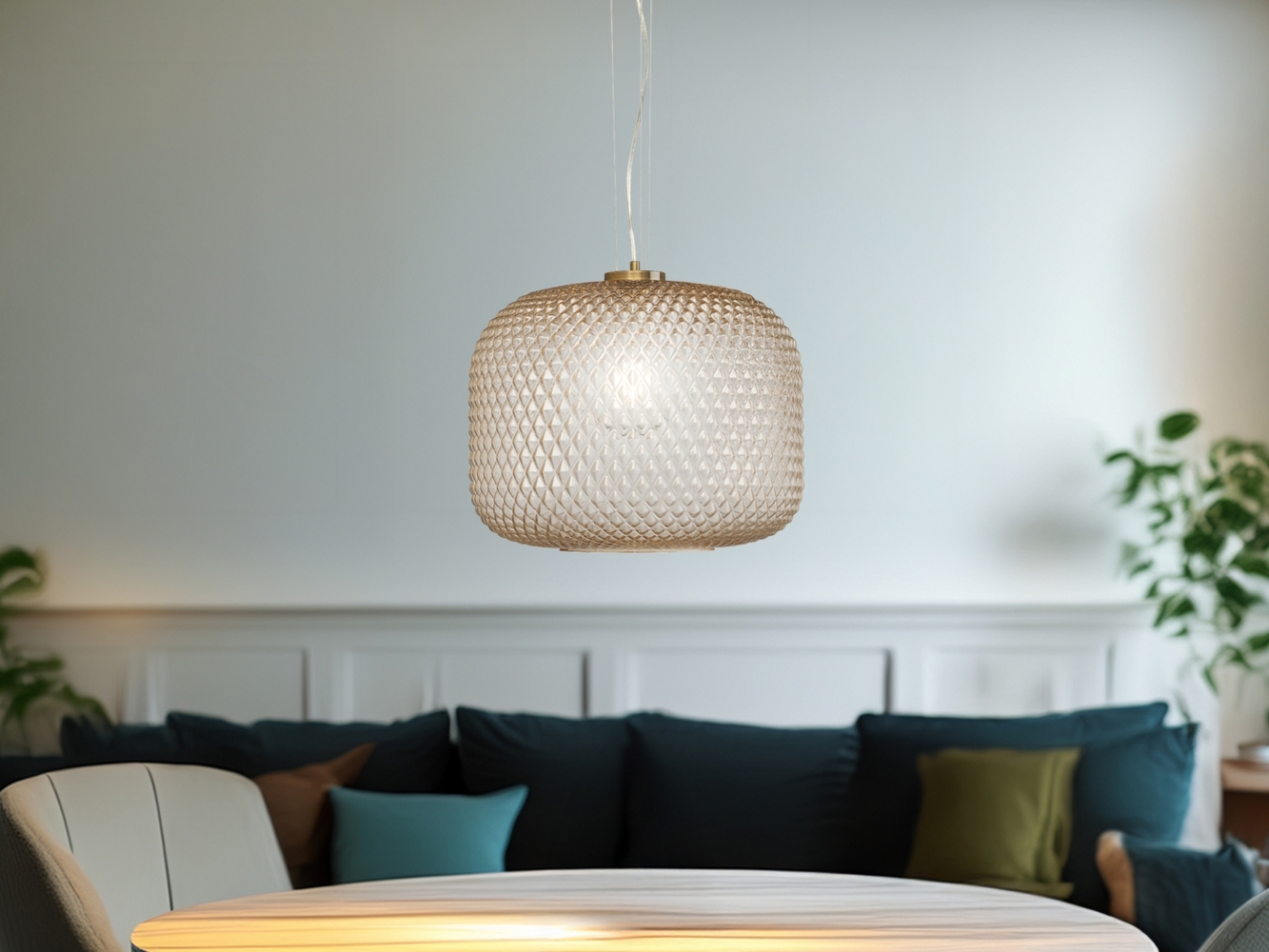 LED Pendelleuchte einflammig Kristall Glasschirm Bernsteinfarben, Ø 40cm Bild 1