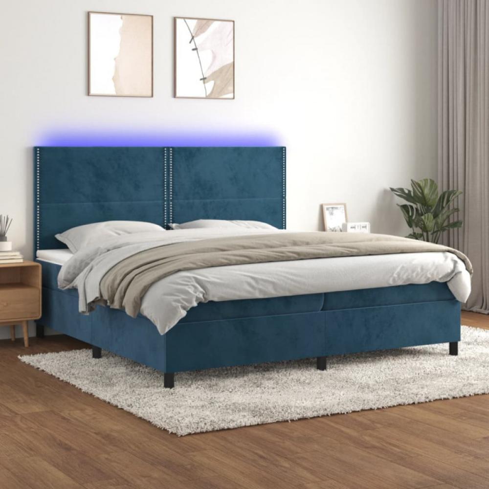 Boxspringbett mit Matratze & LED Samt Dunkelblau 200 x 200 cm, Härtegrad: H2 [3136087] Bild 1