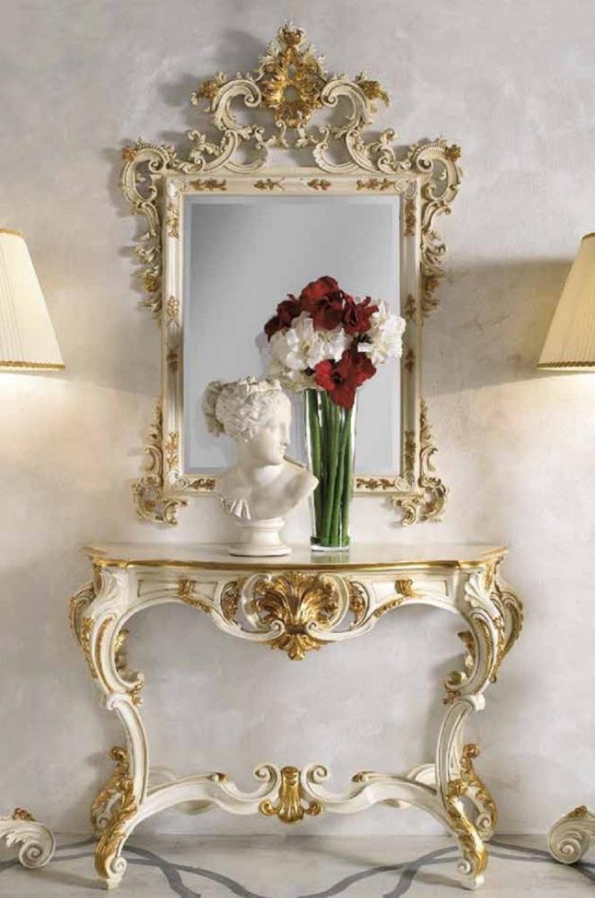 Casa Padrino Luxus Barock Spiegelkonsole Elfenbeinfarben / Gold - Prunkvolle Barock Konsole mit Wandspiegel - Barock Hotel & Schloß Möbel - Luxus Qualität - Made in Italy Bild 1