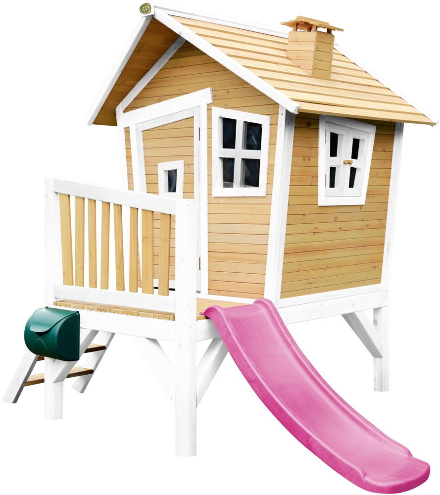 AXI Spielhaus Robin mit lila Rutsche Stelzenhaus in Braun & Weiß aus FSC Holz für Kinder | Braun, weiß, Lila | Holz | 177 cm Bild 1