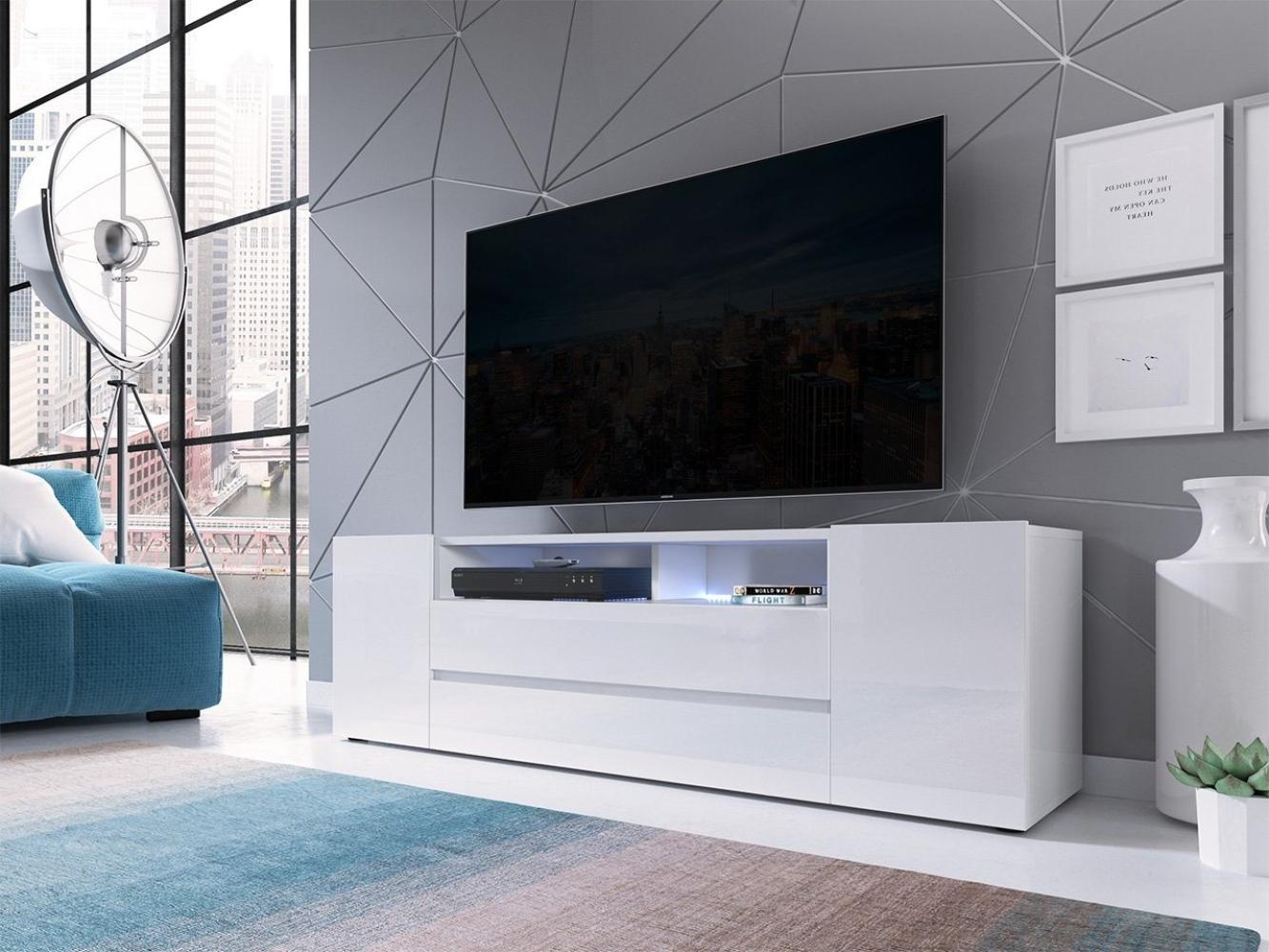 Mirjan24 TV-Lowboard Sound mit LED, Acryl-MDF weiß Hochglanz, 137 x 43 x 35 cm Bild 1