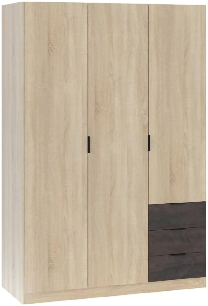 Dmora Kleiderschrank 3 Türen Apaches, Schlafzimmerschrank mit 3 Schubladen, Schrank mit Kleiderstange und 3 Regalen, 121 x 52 x 180 cm, Eiche und Oxid Bild 1