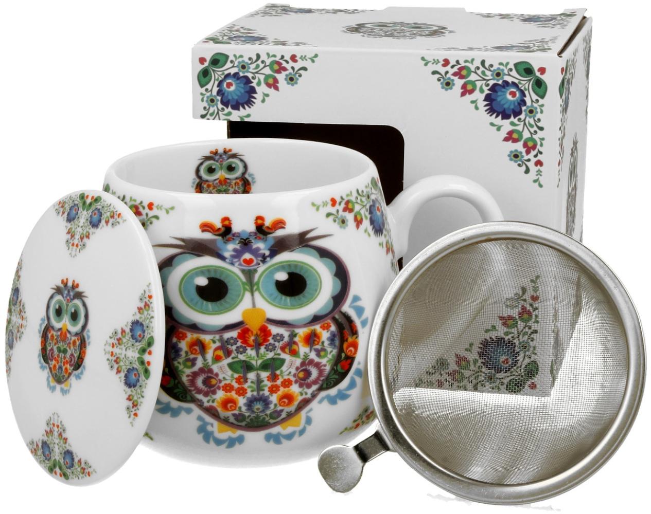 DUO ETNO 34172 Fassbecher 430 ml mit Teesieb OWL mit Teesieb, New Bone China Porzellan Bild 1