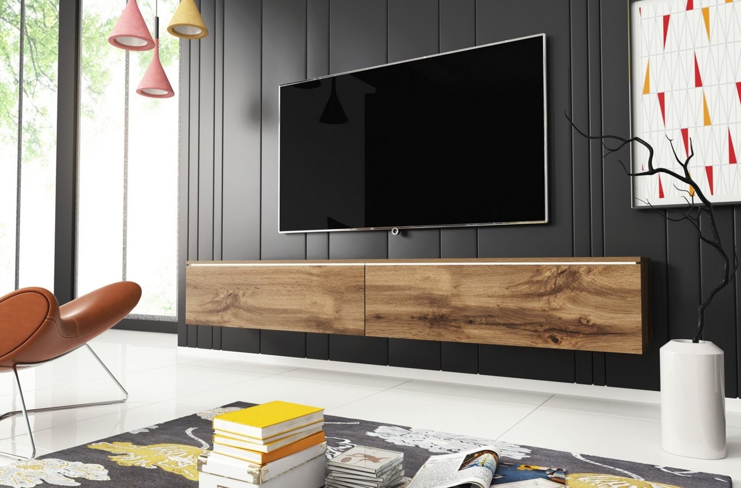 INOSIGN Lowboard LOWBOARD VERA, wahlweise mit oder ohne Beleuchtung, Modernes griffloses TV-Board, 180 cm TV-Schrank, stehend und hängend Bild 1