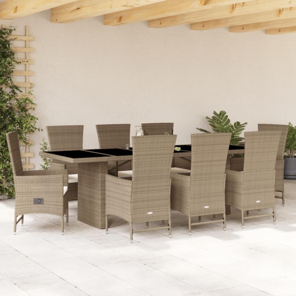 vidaXL 9-tlg. Garten-Essgruppe mit Kissen Beige Poly Rattan 3277584 Bild 1