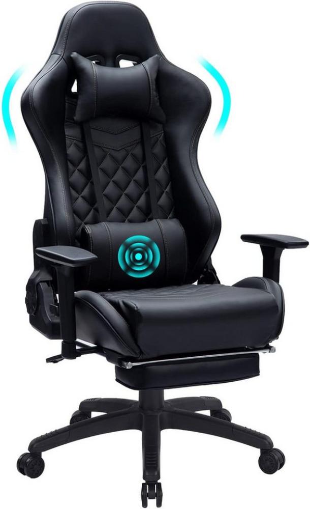 liebtech Gaming Chair Gaming-Stuhl mit Fußstütze, Gaming-Stuhl mit Massagefunktion (Ergonomische Computerstühle, Gaming-Stühle, höhenverstellbare Sessel), Drehstuhl, Tisch und Stuhl, dickes Sitzkissen, schwarz Bild 1