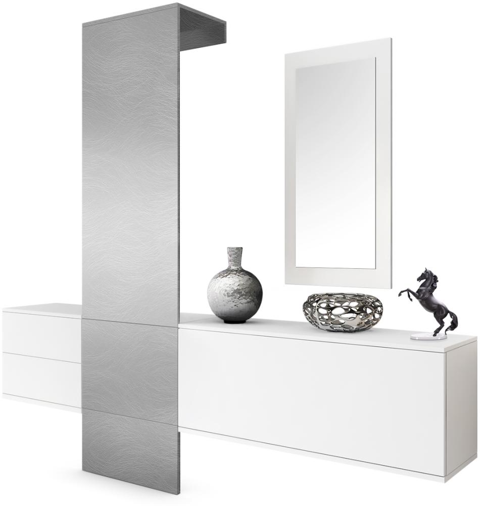 Garderobe Wandgarderobe Carlton Set 1, Korpus in Weiß matt / Paneel in Scratchy Metal Bild 1