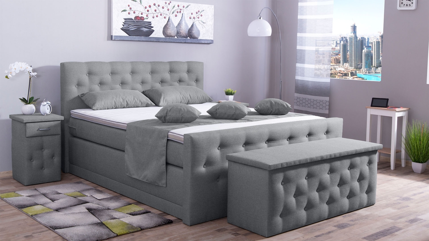Meisterbetten Boxspringbett Babo 240x220 in WT-Silbergrau, Matratzenbezug Nano, Komfortschaum-Topper, mit Fussteil Bild 1