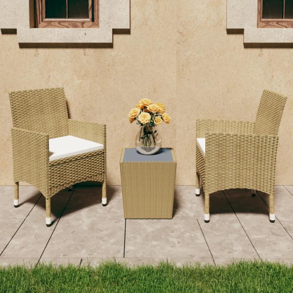 vidaXL 3-tlg. Bistro-Set Poly Rattan und Hartglas Beige 3058360 Bild 1