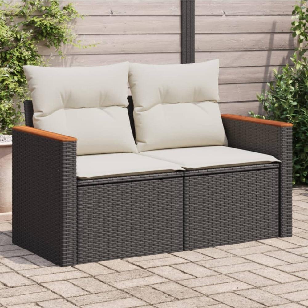 vidaXL Gartensofa mit Kissen 2-Sitzer Schwarz Poly Rattan 366020 Bild 1