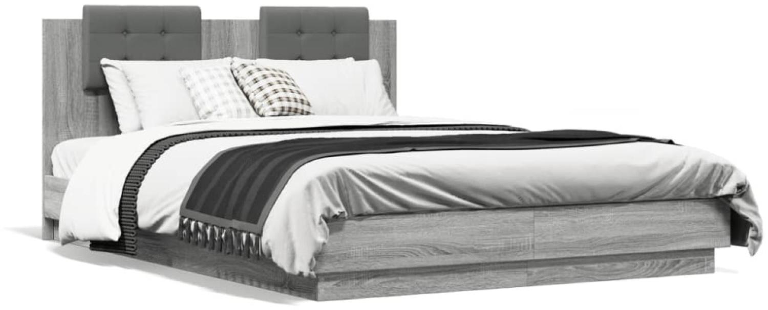 vidaXL Bettgestell mit Kopfteil und LED-Leuchten Grau Sonoma 140x200cm 3210015 Bild 1