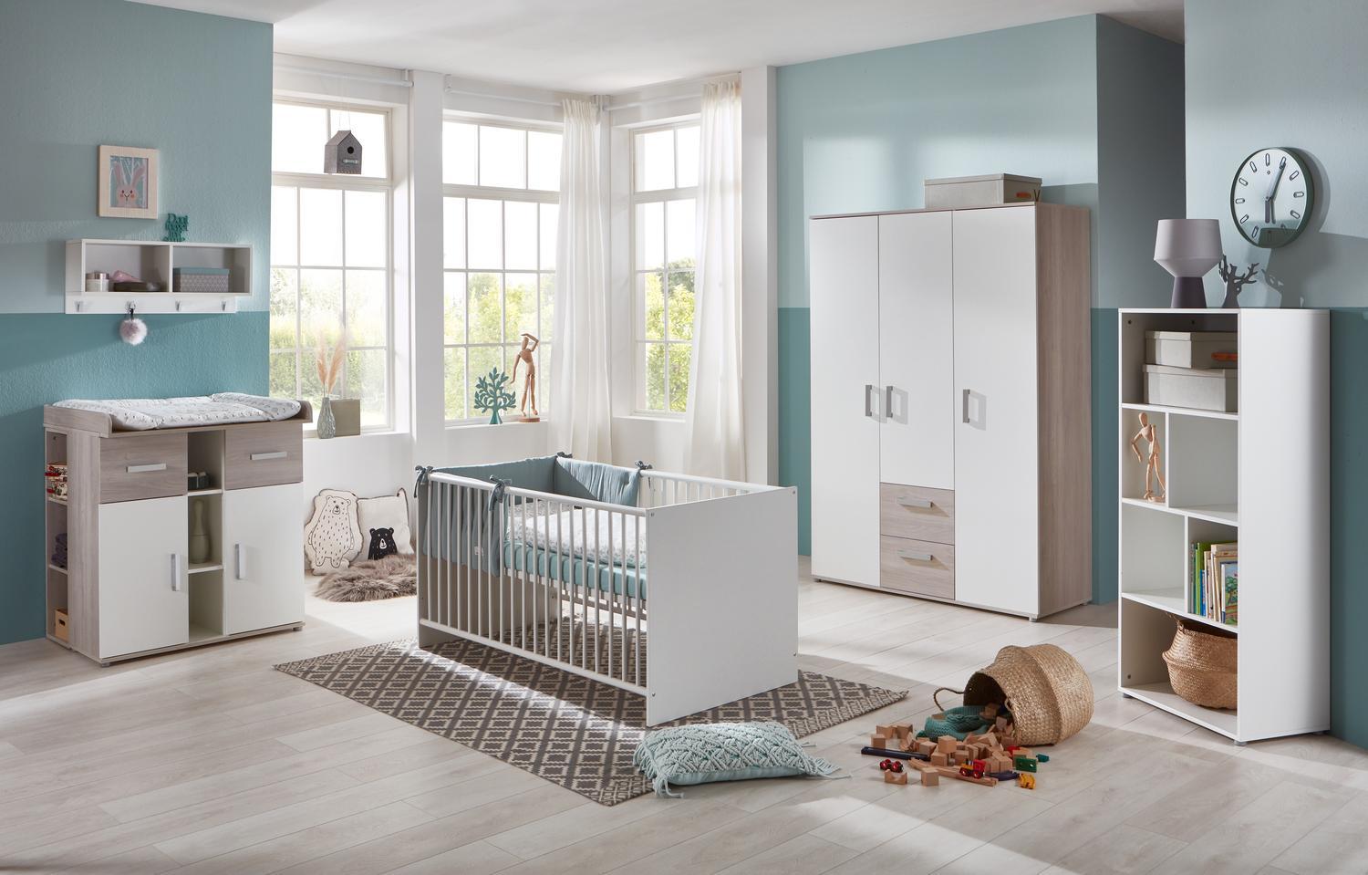 Babyzimmer 4-teilig, Babybett, Wickelkommode, Kleiderschrank & Umbauseite, Lotti Komplettset Bild 1