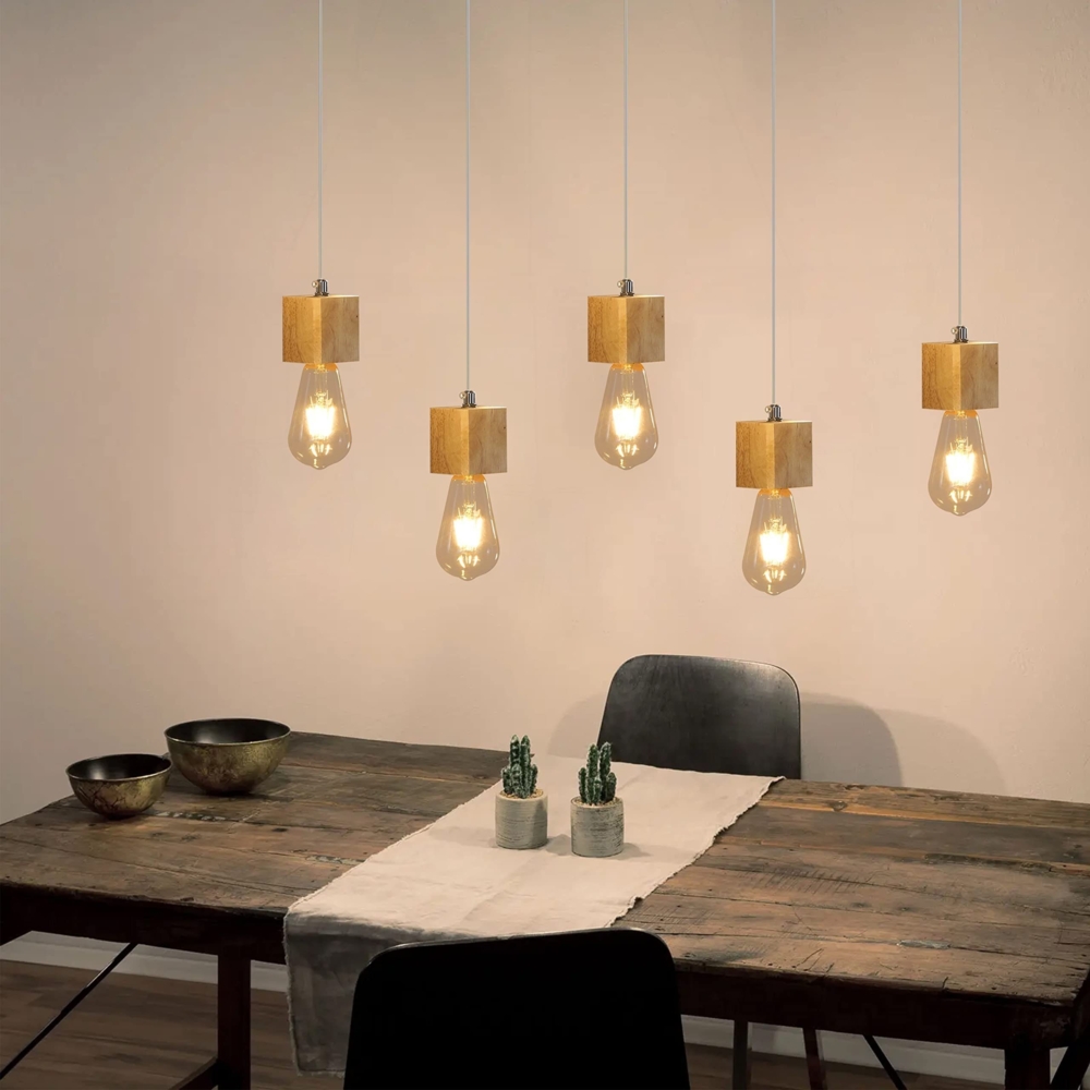 ZMH 5-Flammige Pendelleuchte E27 Holz Vintage Diam. 60cm für Esszimmer Küche Wohnzimmer, ohne Leuchtmittel Bild 1