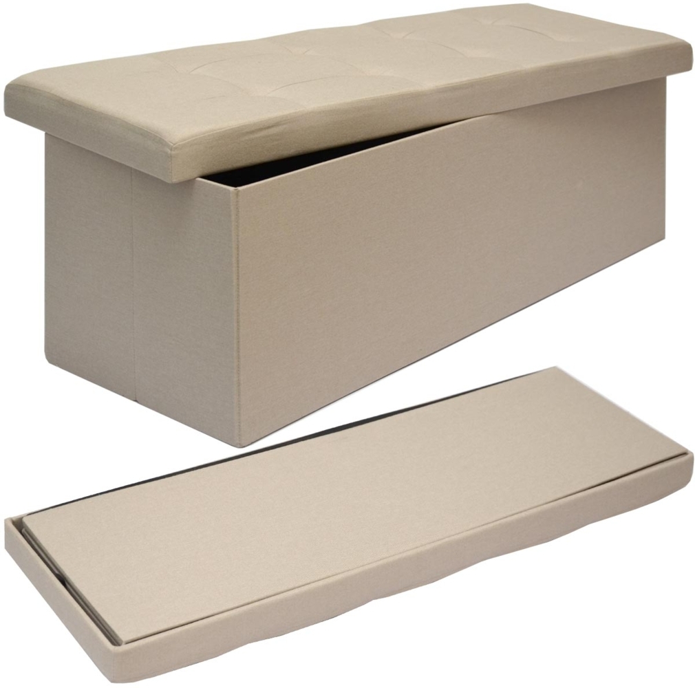 Sitzbank Faltbar 110x38x38cm Sitztruhe inkl. 2 Trennwände 120L Polsterbank Beige Bild 1