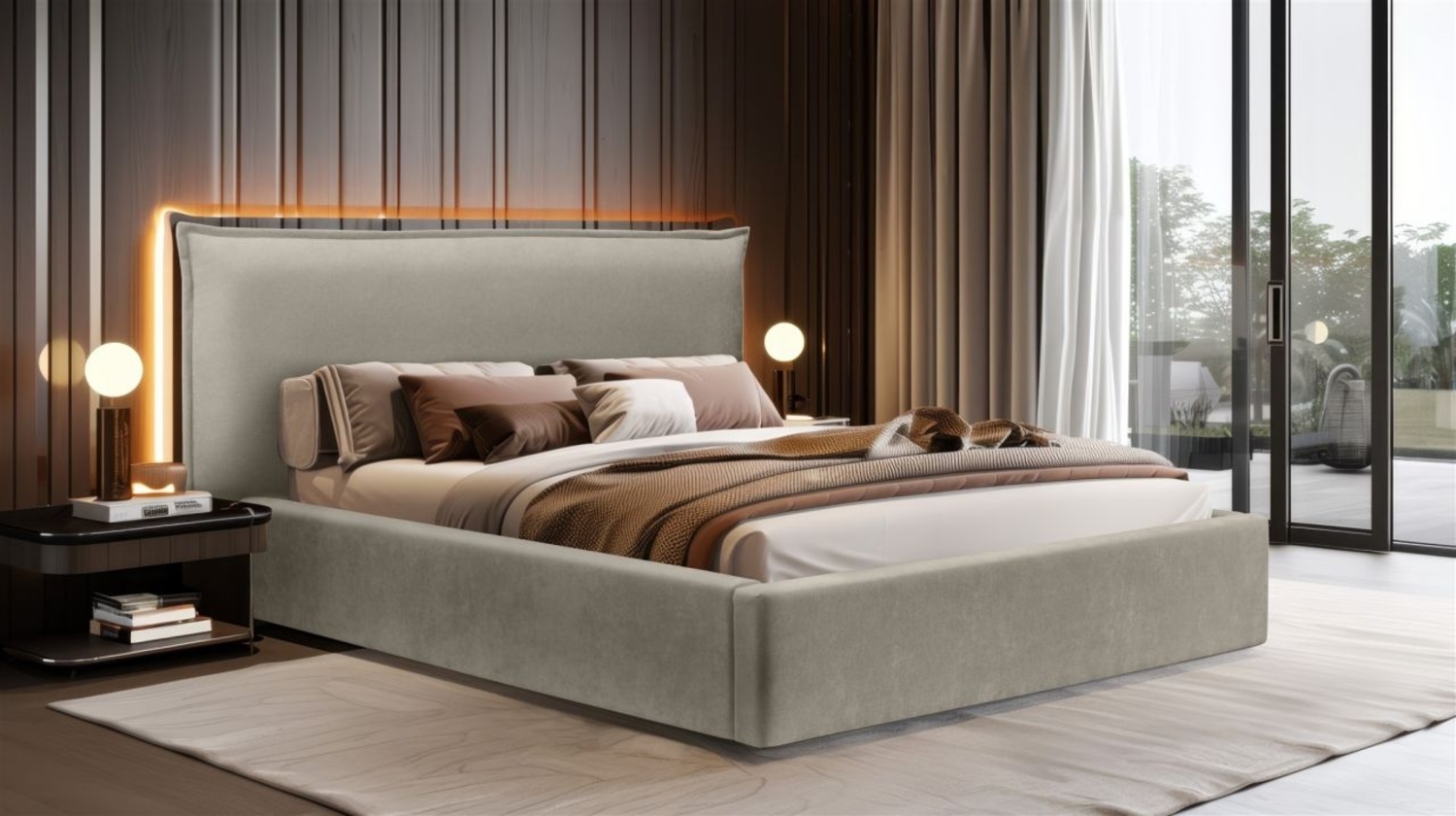 Polsterbett Doppelbett Bett AMADA 180x200cm in Stoff Ditra Graubeige Bild 1