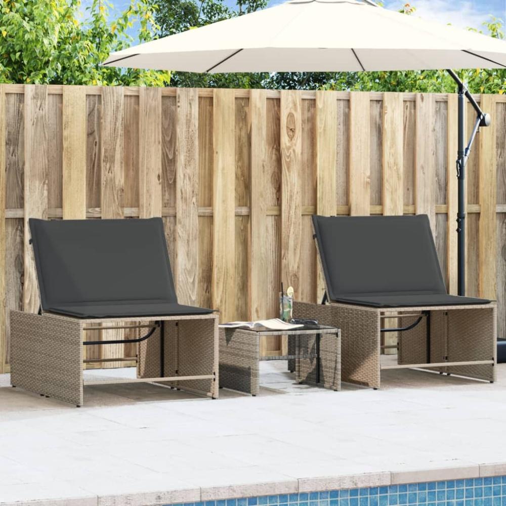 vidaXL Sonnenliegen 2 Stk. mit Tisch Grau Poly Rattan 368424 Bild 1