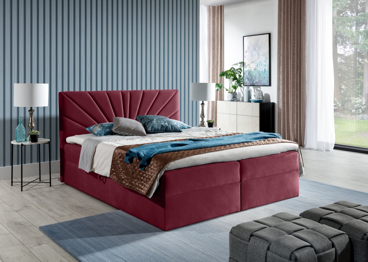 99rooms Zenturio Boxspringbett 160 x 200 cm Velours ROYAL VELVET Bordeaux Bild 1