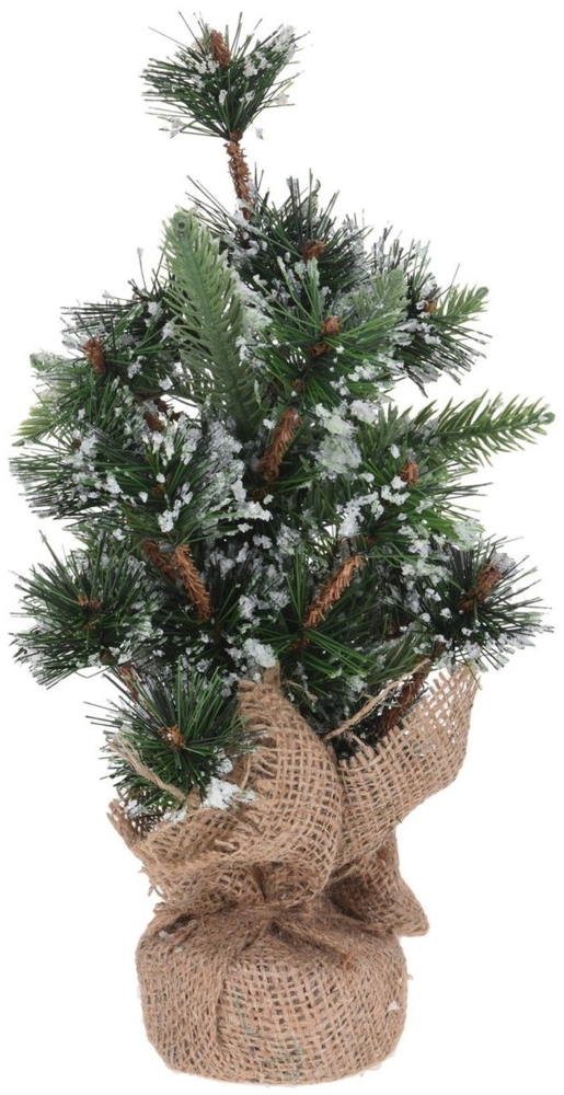 Mini Weihnachtsbaum grün 30 cm mit Jutesack Glitzer Schnee Tisch Christbaum Bild 1